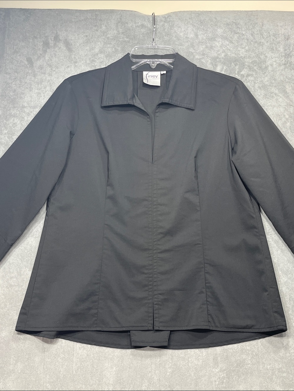 Finley Black Stretch Cotton 3/4 Sleeve Collared Blouse Top Size Small